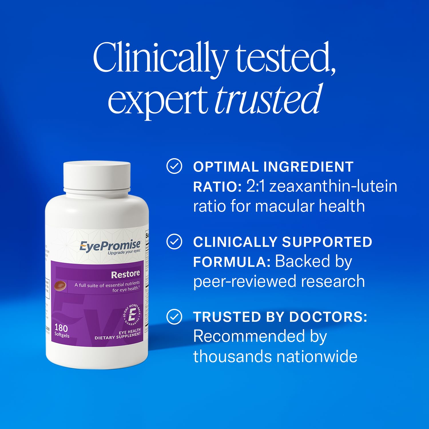 EyePromise Restore Eye Health Supplements - 60 Softgels, 30-Day Supply - Omega 3 Supplement for Aging Eyes with Lutein and Zeaxanthin, Fish Oil, EPA, DHA & Eye Vitamins and Nutrients