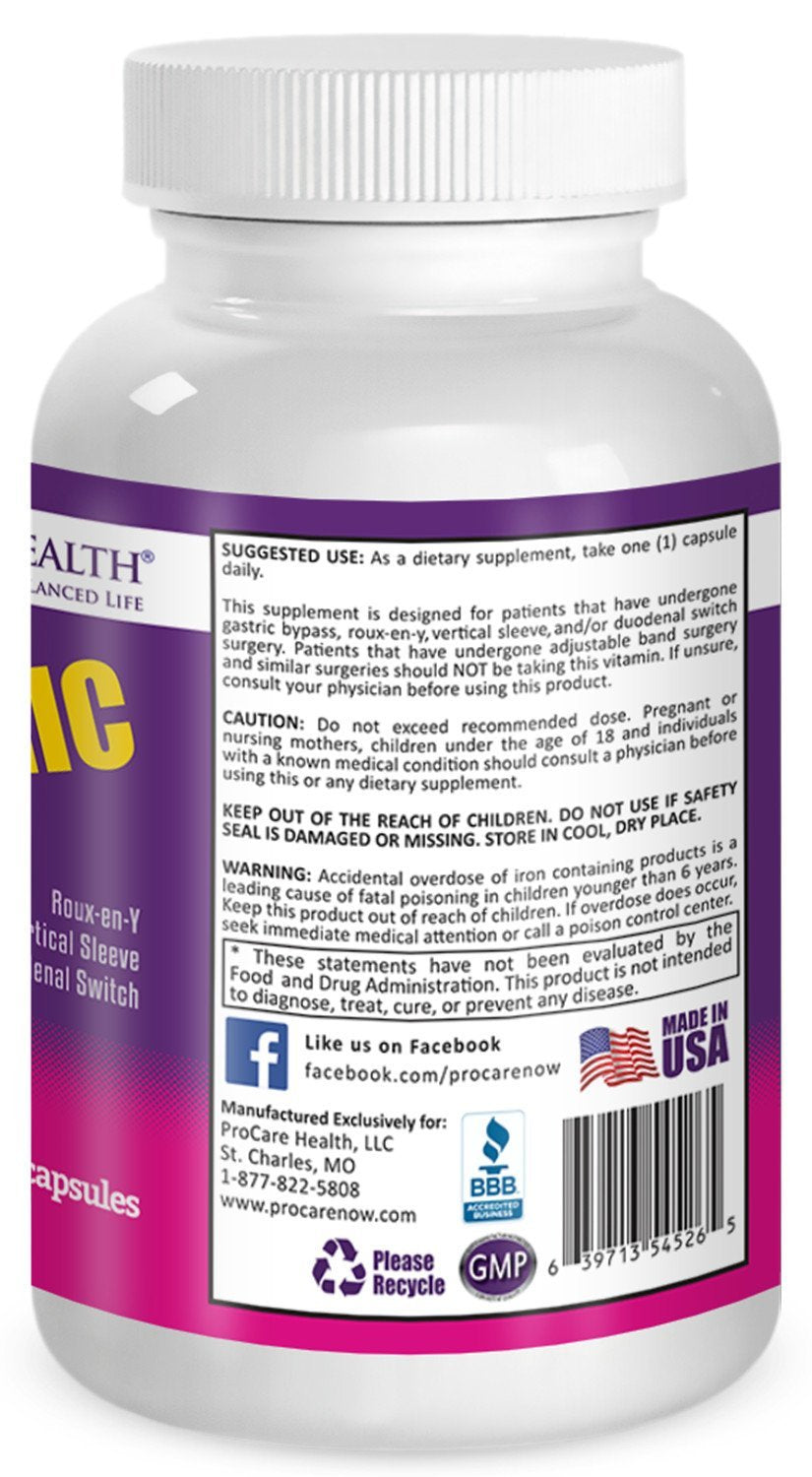 ProCare Bariatric Multivitamin 45mg Iron, 90 Capsules, Once Daily