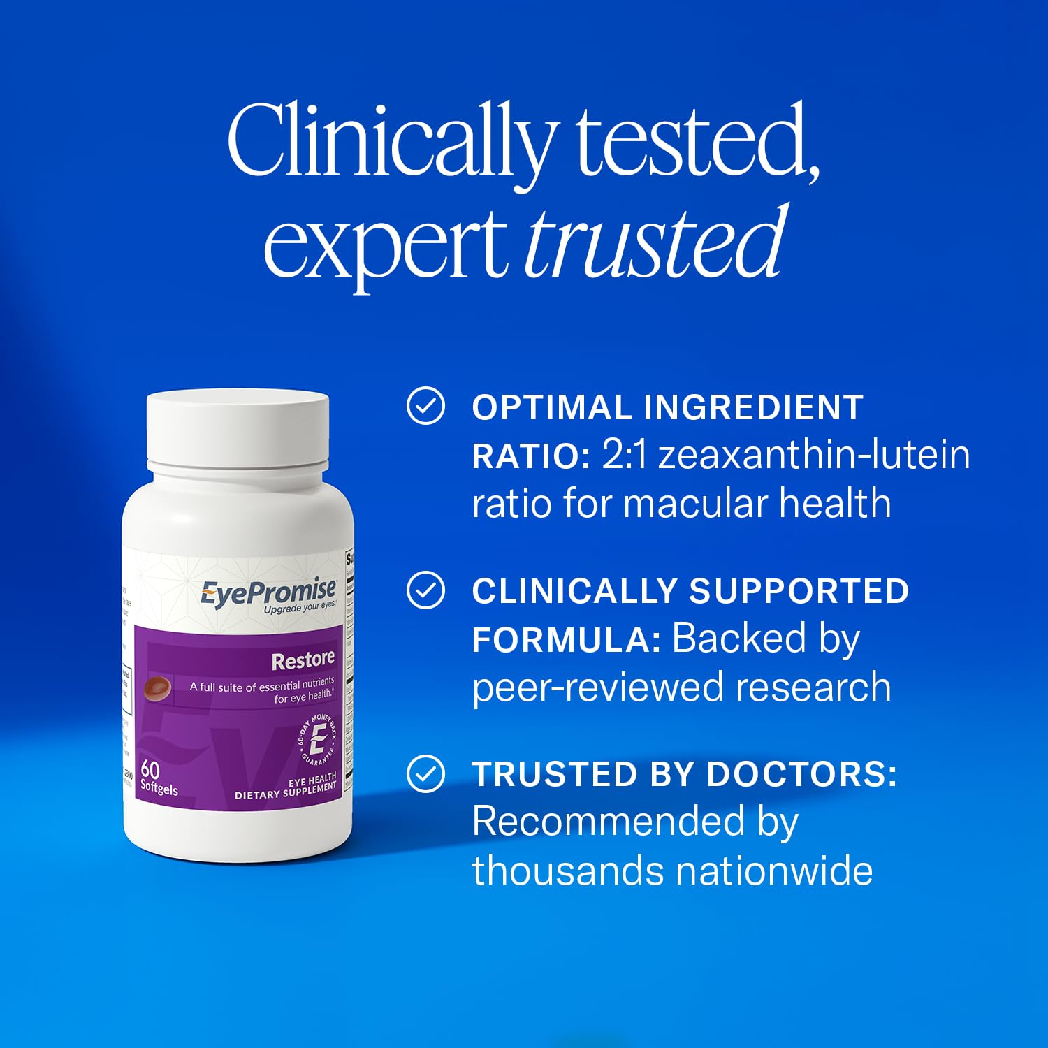 EyePromise Restore Eye Health Supplements - 60 Softgels, 30-Day Supply - Omega 3 Supplement for Aging Eyes with Lutein and Zeaxanthin, Fish Oil, EPA, DHA & Eye Vitamins and Nutrients