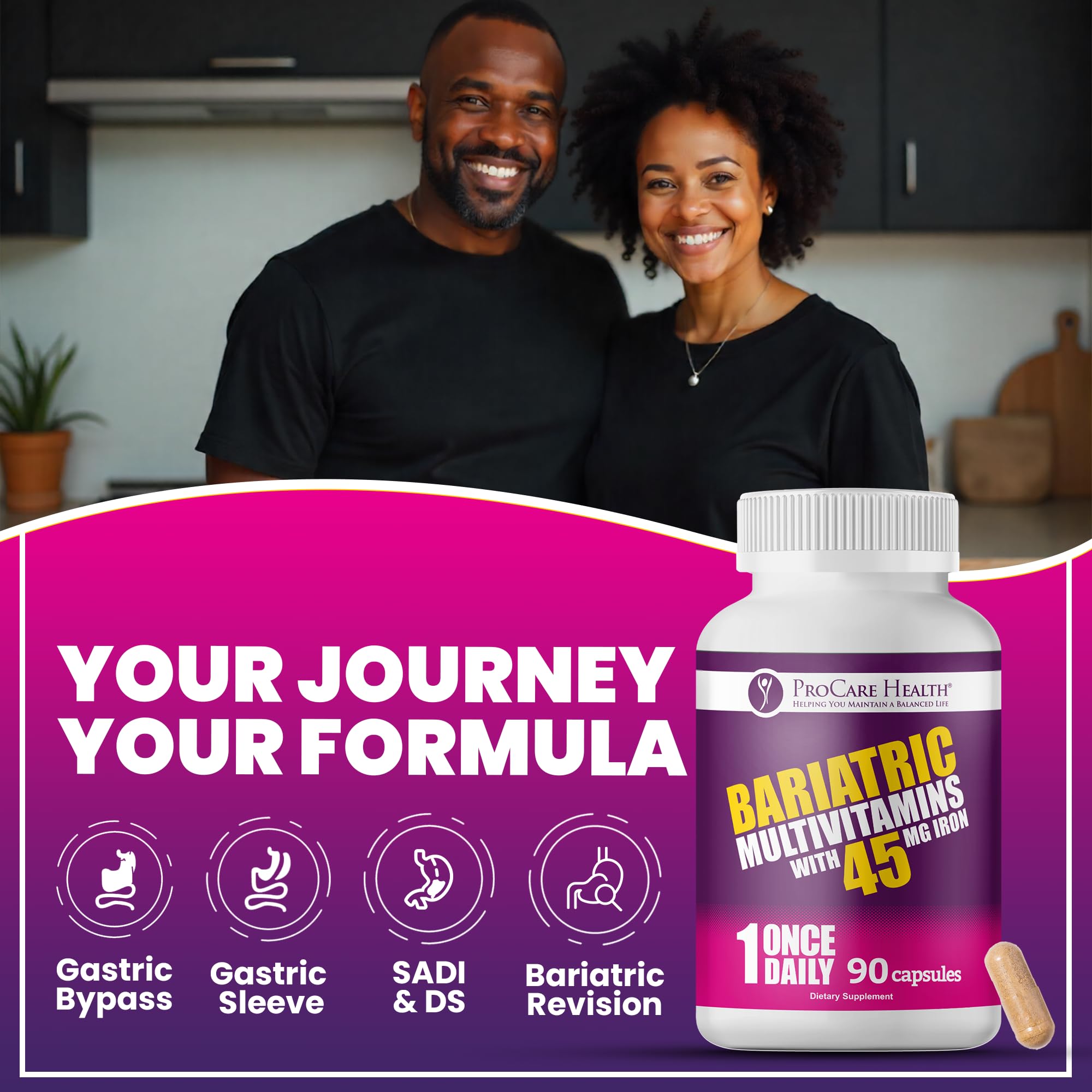 ProCare Bariatric Multivitamin 45mg Iron, 90 Capsules, Once Daily