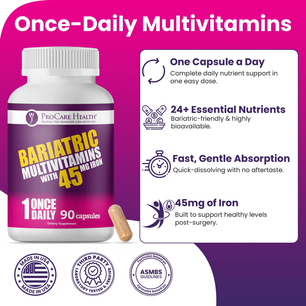 ProCare Bariatric Multivitamin 45mg Iron, 90 Capsules, Once Daily