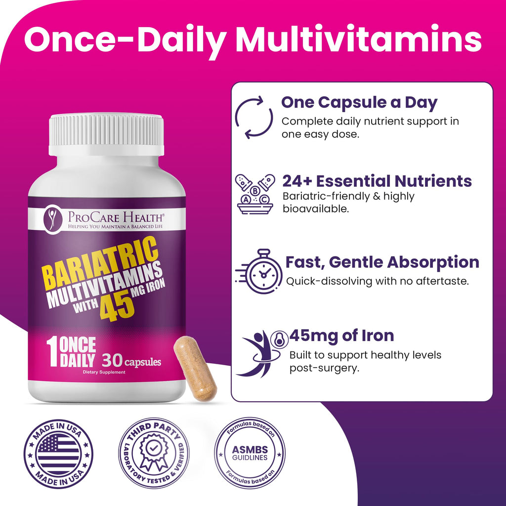 ProCare Bariatric Multivitamin 45mg Iron, 90 Capsules, Once Daily