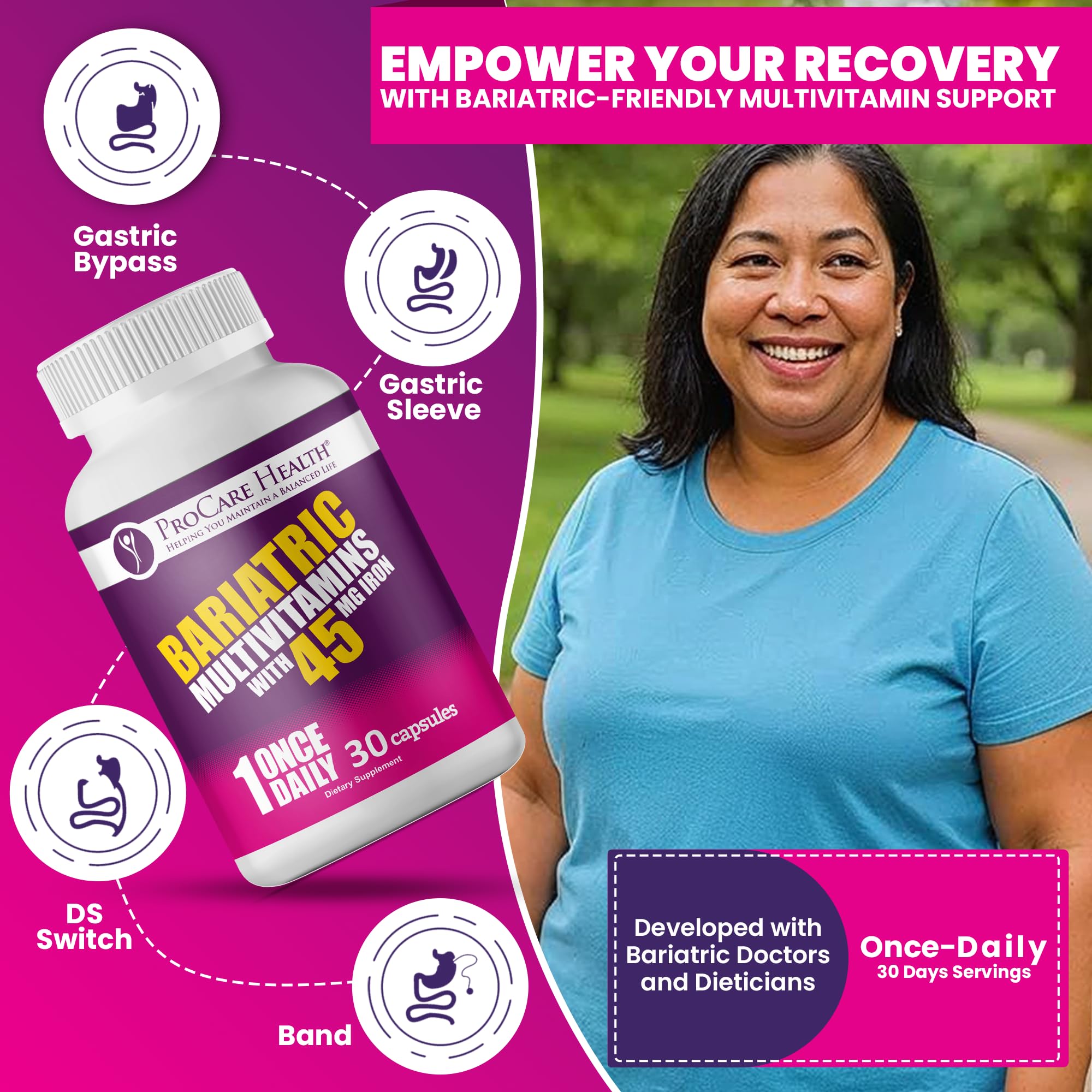 ProCare Bariatric Multivitamin 45mg Iron, 90 Capsules, Once Daily