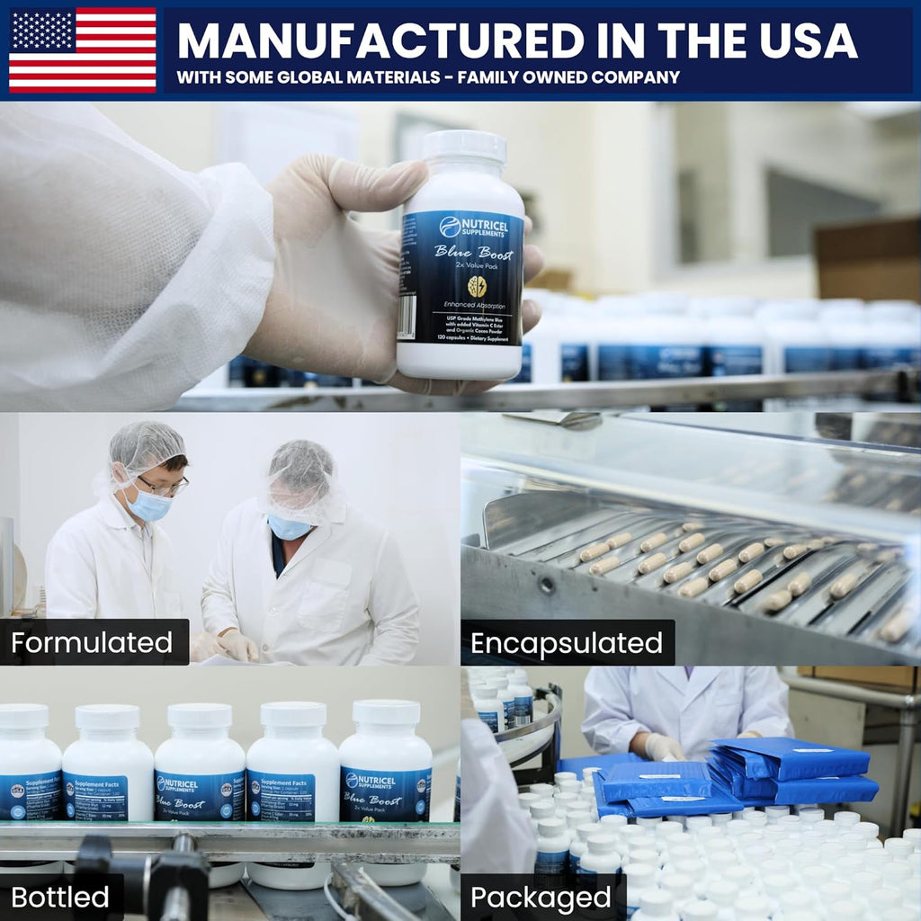 Nutricel Supplements Methylene Blue Capsules - Pharmaceutical Grade Supplement - Made in America - 12mg (USP Grade) with Vitamin C Ester Enhanced Absorption - Third Party Tested (60ct)