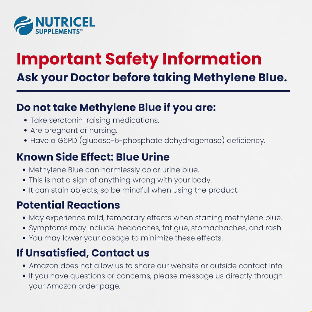 Nutricel Supplements Methylene Blue Capsules - Pharmaceutical Grade Supplement - Made in America - 12mg (USP Grade) with Vitamin C Ester Enhanced Absorption - Third Party Tested (60ct)
