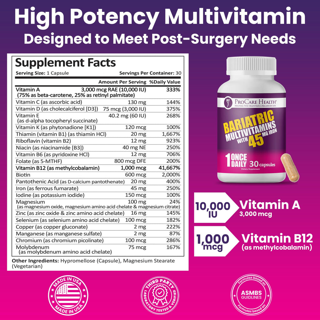 ProCare Bariatric Multivitamin 45mg Iron, 90 Capsules, Once Daily