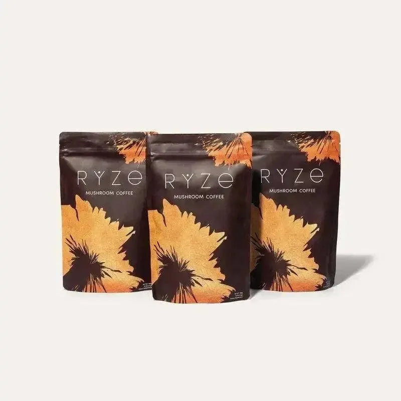 RYZE SUPERFOODS Mushroom Medium Roast Coffee Starter Kit, USDA Organic Instant Coffee with 6 Adaptogenic Mushrooms and for Energy, Focus, Digestion, Immunity with Lions Mane & Turkey Tail 30 Serving